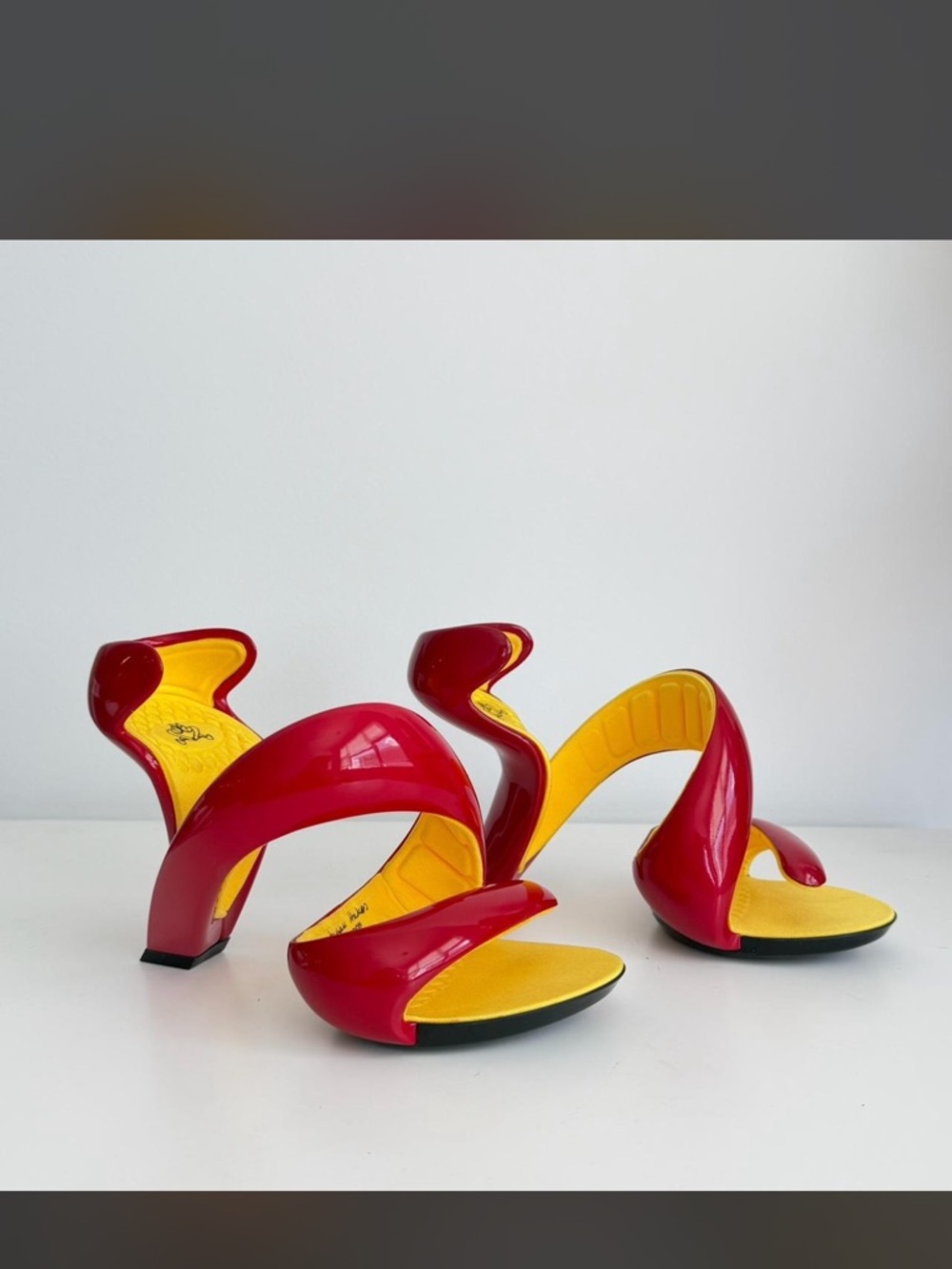 Red and Yellow Curved High Heel Sandals - Women Shoes